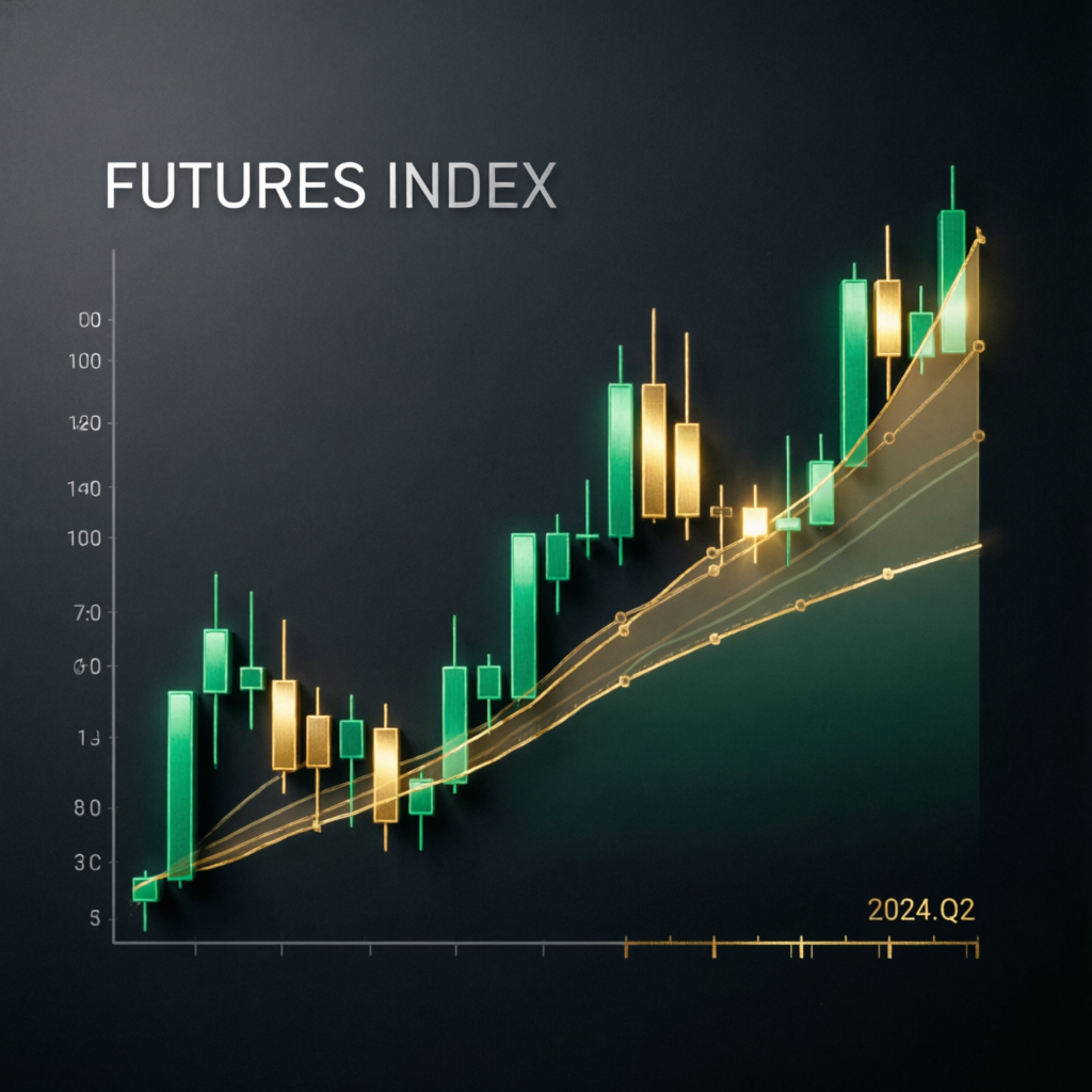 Futures trading chart showing upward trend with candlestick patterns