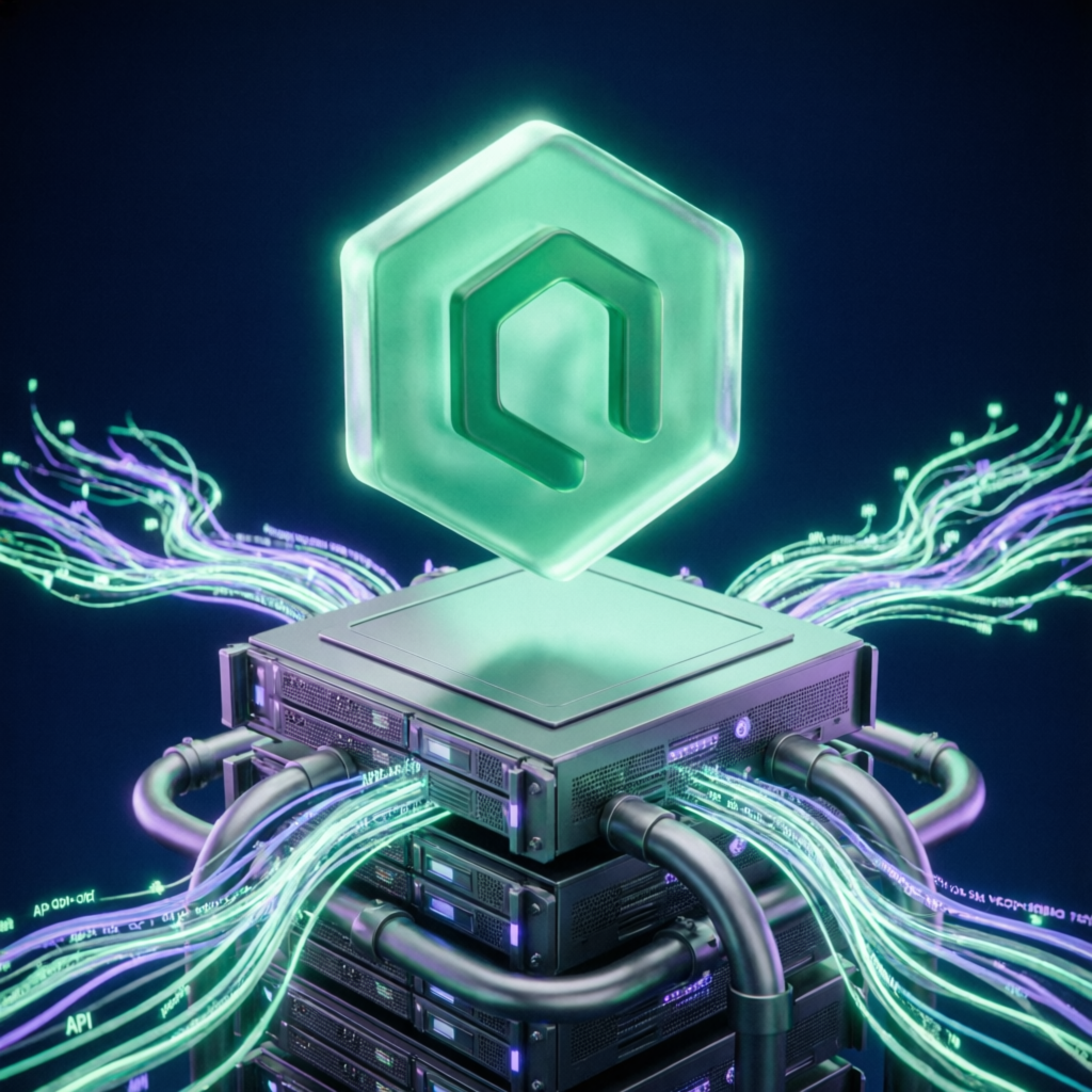 CodeVent Node.js Development Course — glowing hexagonal Node.js emblem above modern server architecture with data streams