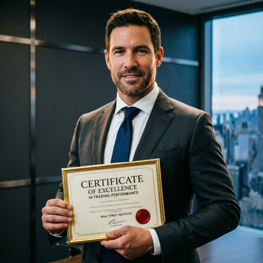 Professional trader holding Topstep payout certificate of excellence