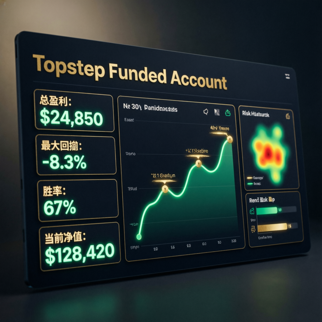 Topstep funded account dashboard showing profits and metrics