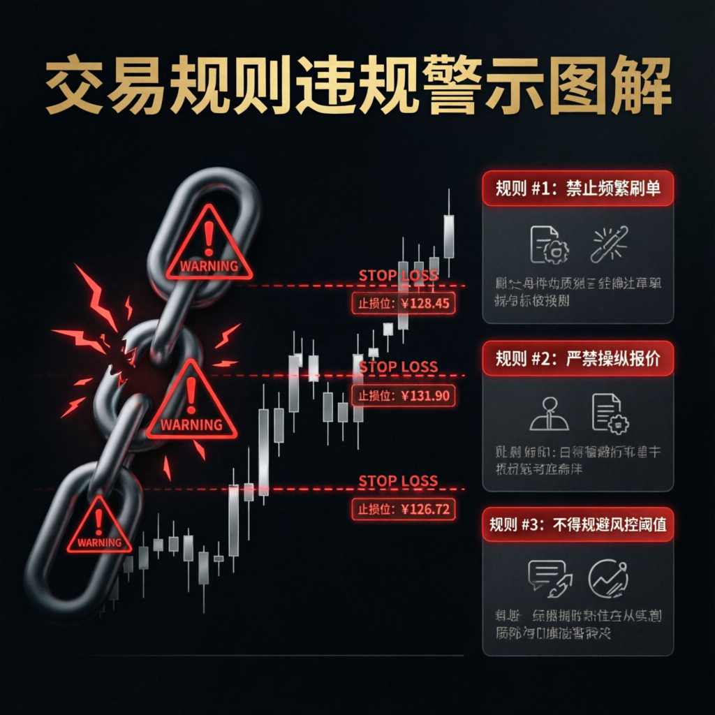Topstep trading rule violations warning infographic showing stop loss levels and trading rules