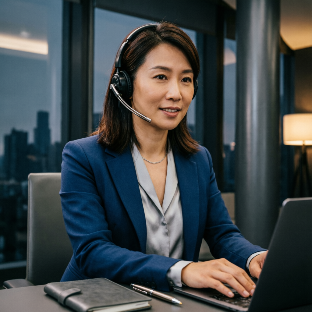 Professional customer support representative providing assistance to traders