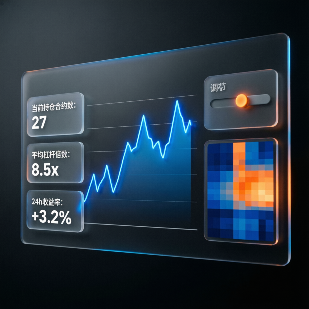 Modern futures trading dashboard showing real-time performance analytics and contract sizing