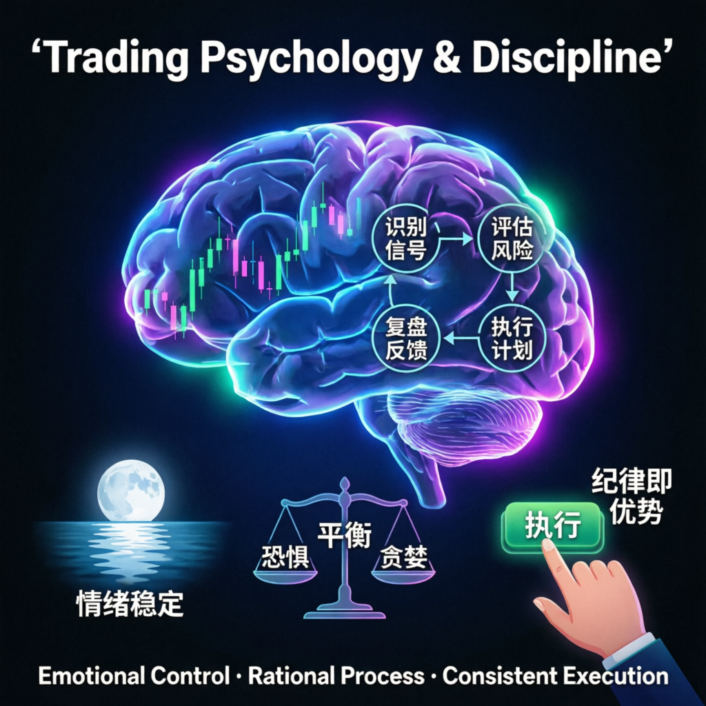 Trading psychology and discipline concept showing emotional control and rational decision-making