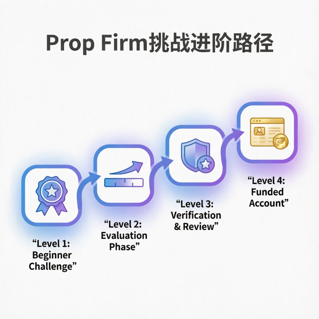 Prop Firm challenge progression path from beginner to funded account