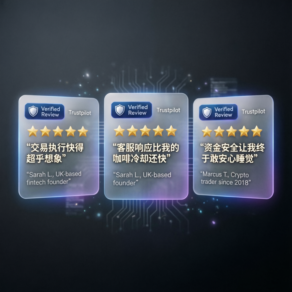 Client testimonial reviews showing verified Trustpilot reviews with five star ratings
