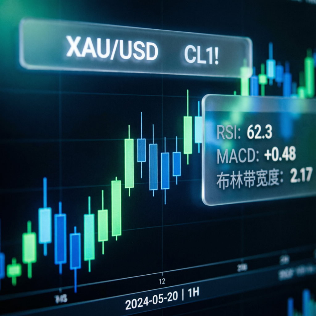Futures trading chart showing XAU/USD and CL1! contracts with technical indicators for Topstep traders