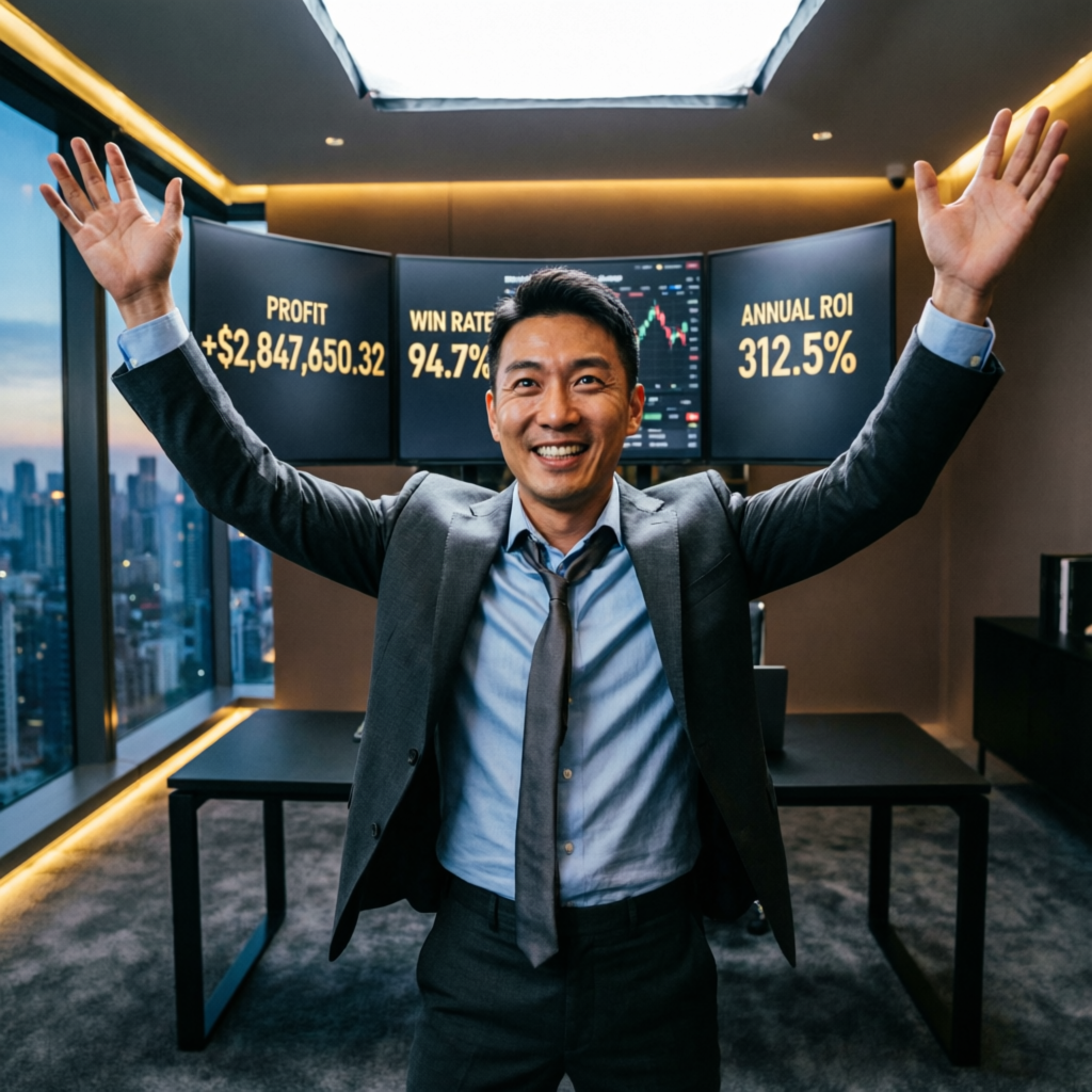 Successful trader celebrating after passing prop firm challenge with Prop Firm Gurus