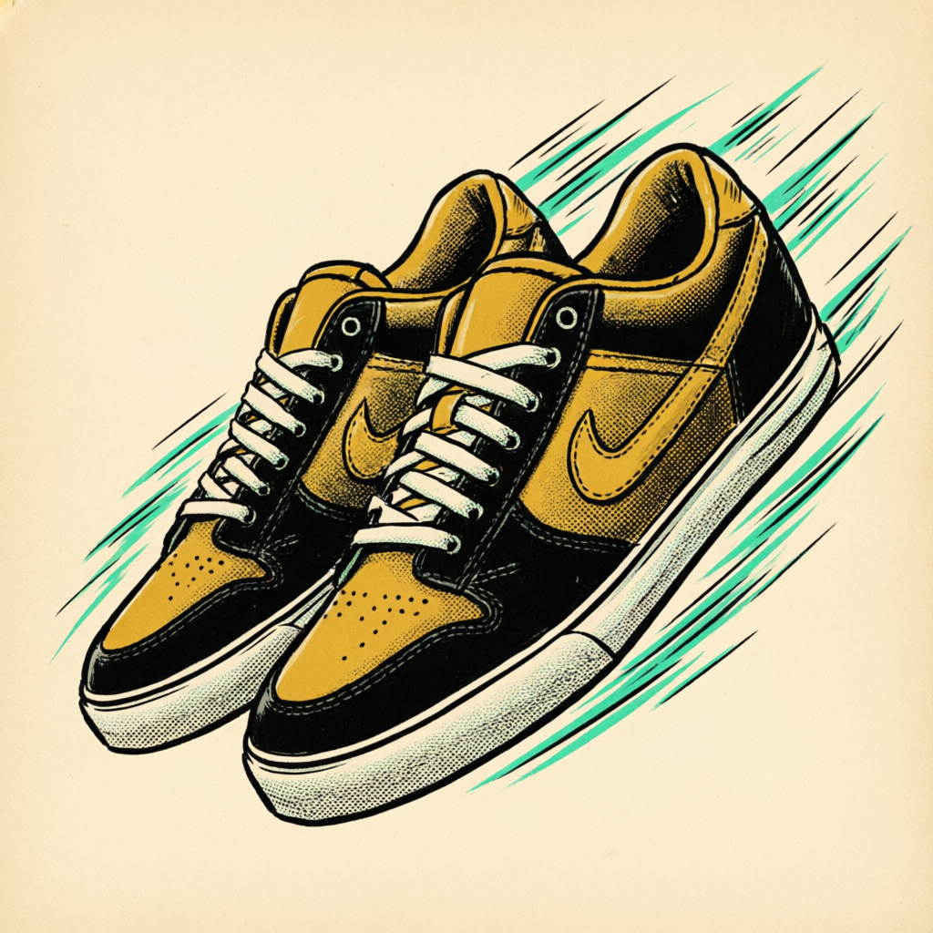 Tênis low top preto e mostarda