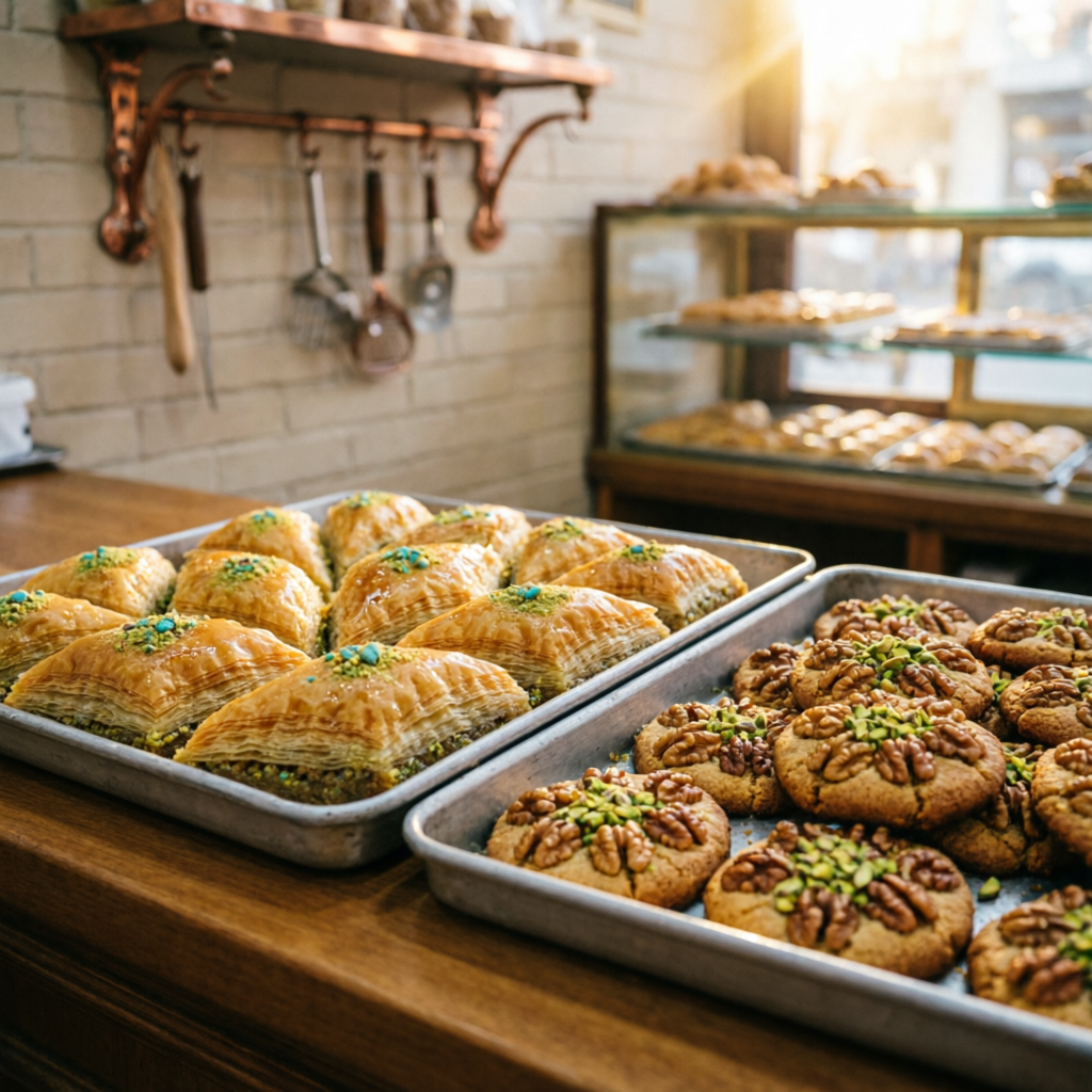 Baklava and walnut cookies at Baharak Market bakery