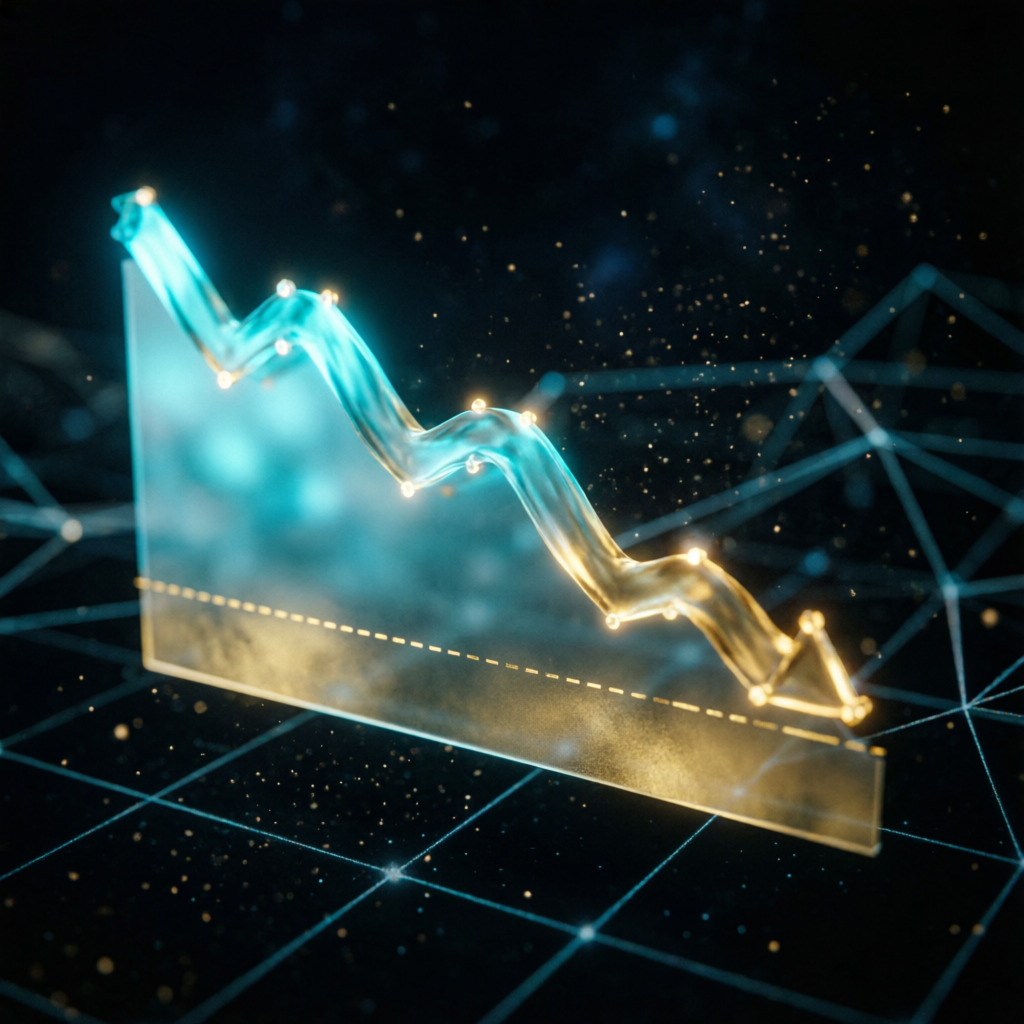 3D visualization of trailing threshold drawdown mechanics with descending line chart