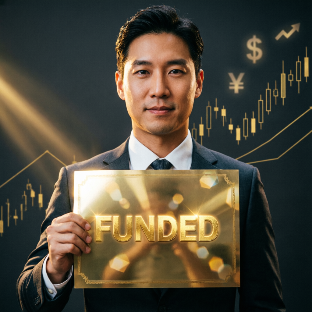 Funded account success - professional trader holding funded certificate