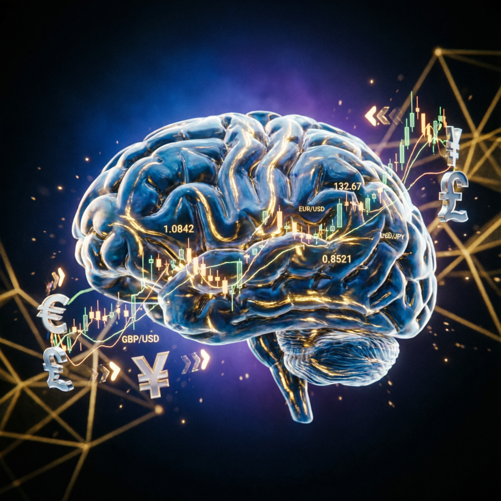 Advanced AI trading technology analyzing forex markets