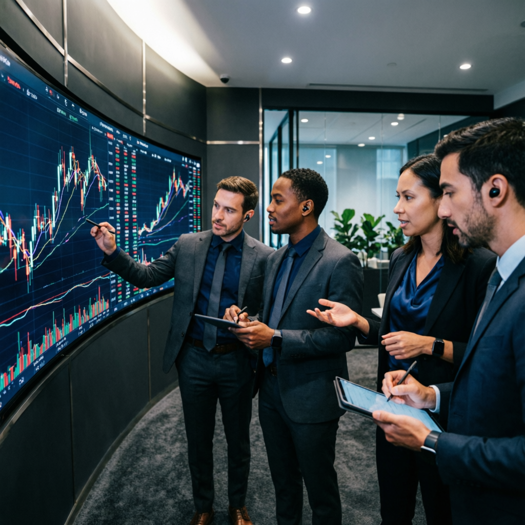 Professional trading team analyzing forex markets