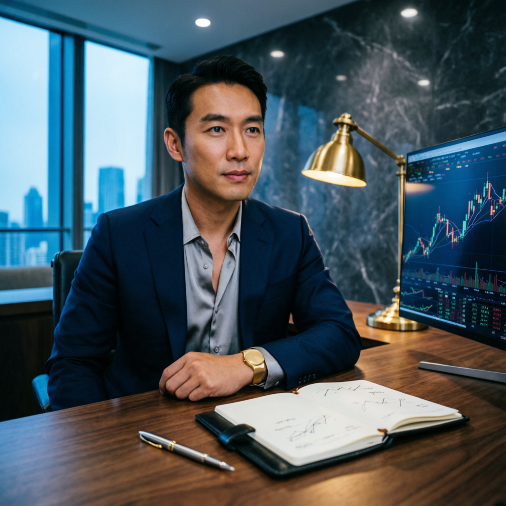 Disciplined professional trader at desk