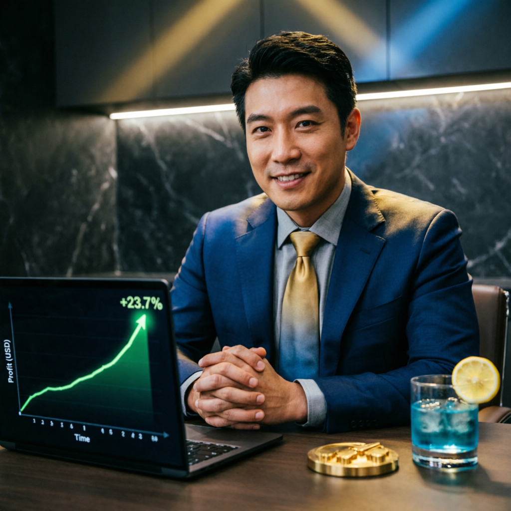 Successful funded trader with profit chart showing growth
