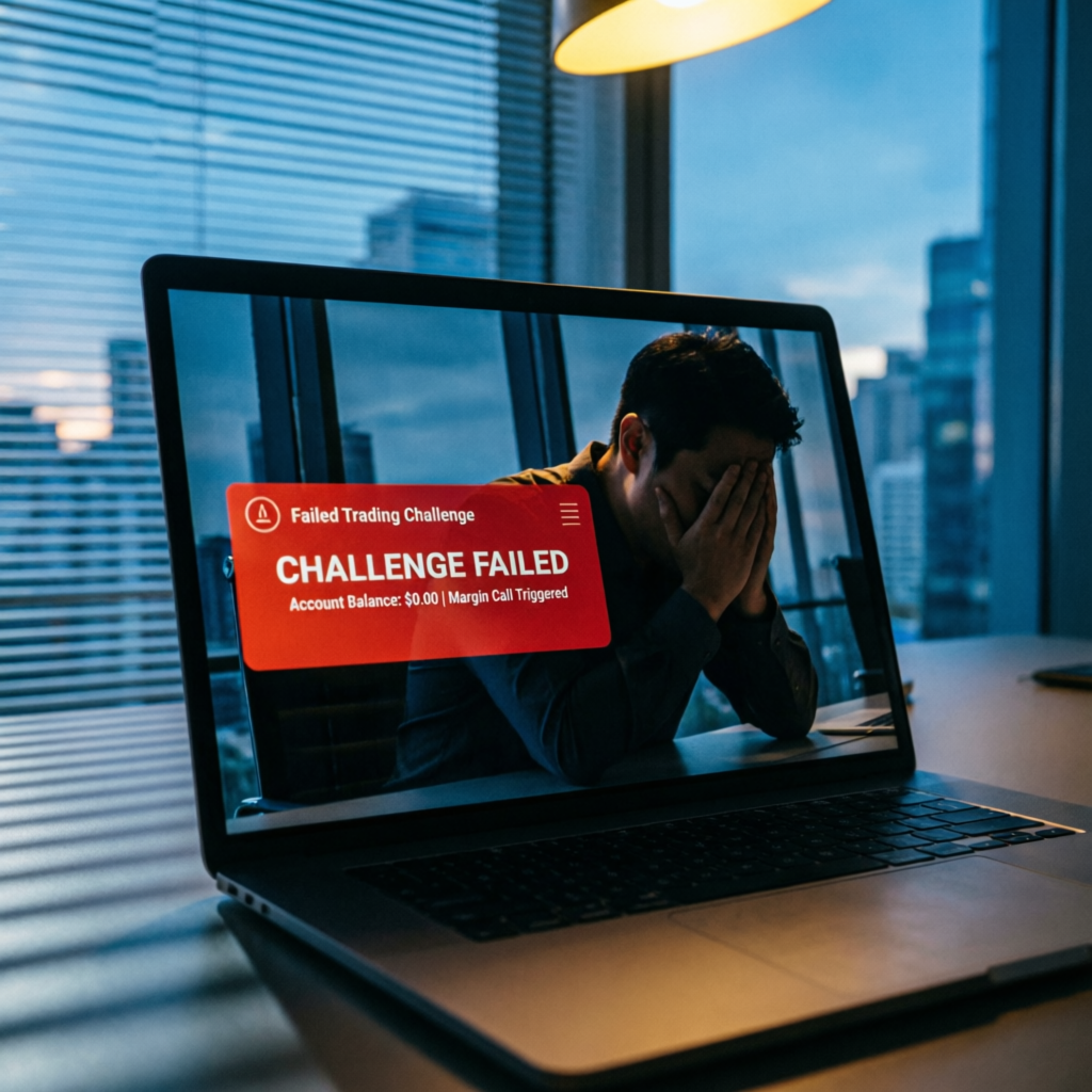 Failed Topstep challenge notification on laptop screen