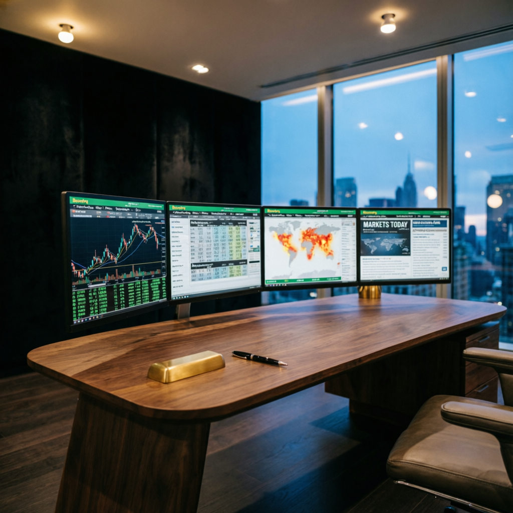 Elite professional trading workspace with multiple monitors