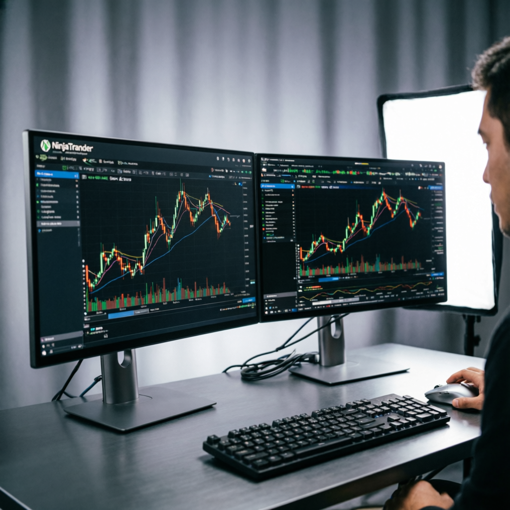 NinjaTrader dual monitor setup with futures trading charts