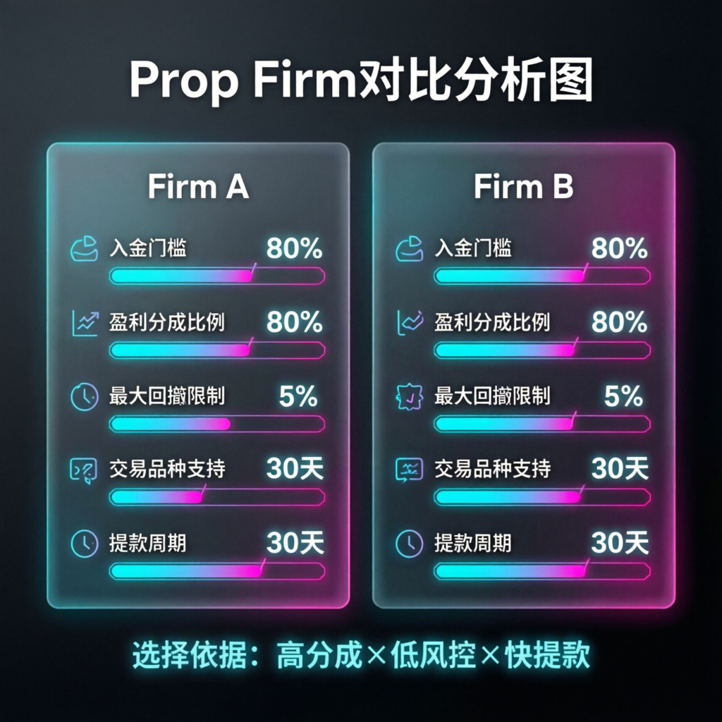 Prop firm comparison analysis chart showing key metrics
