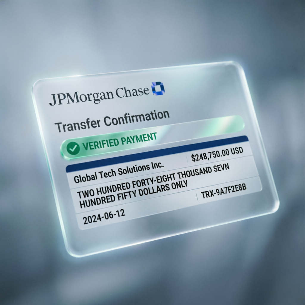 Verified payment transfer confirmation showing large payout amount