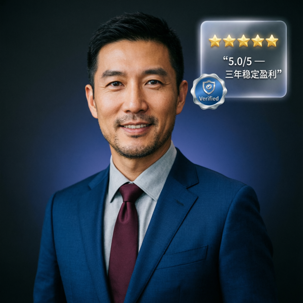 Verified 5-star trader testimonial with professional portrait
