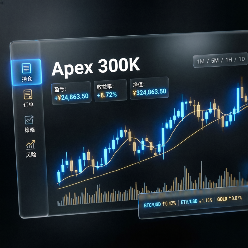 Apex 300K Account Trading Dashboard with Real-Time Charts and Profit Metrics