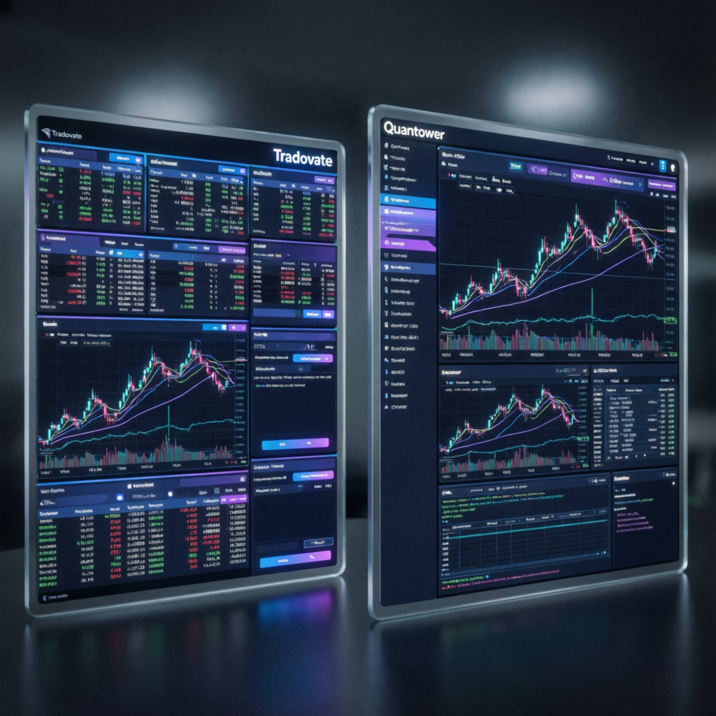 Tradovate and Quantower trading platforms side by side