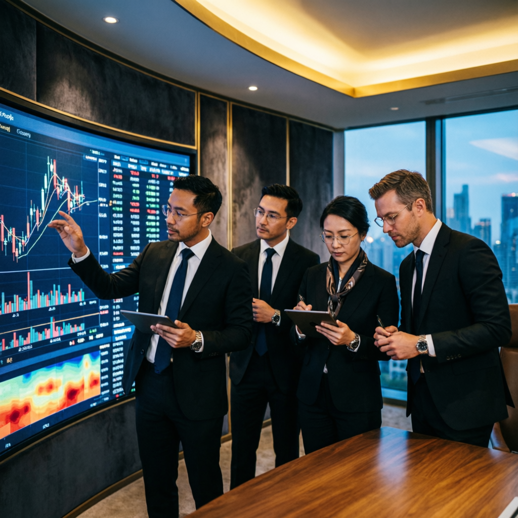 Team of professional financial consultants analyzing trading charts