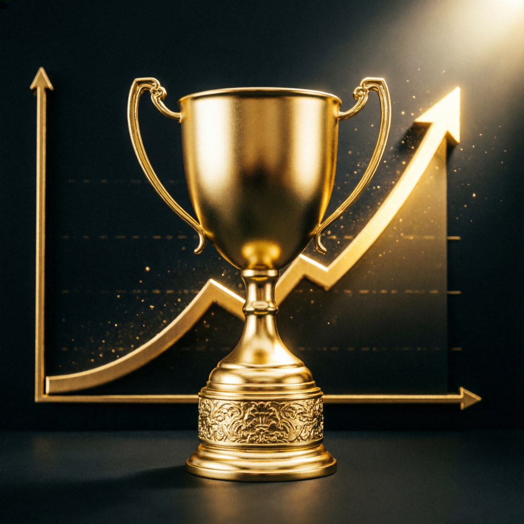 Golden trophy representing trading success and funded account achievement
