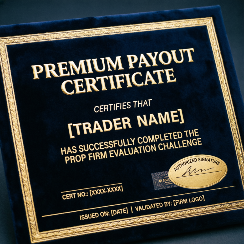 Premium payout certificate for successful Topstep prop firm challenge completion