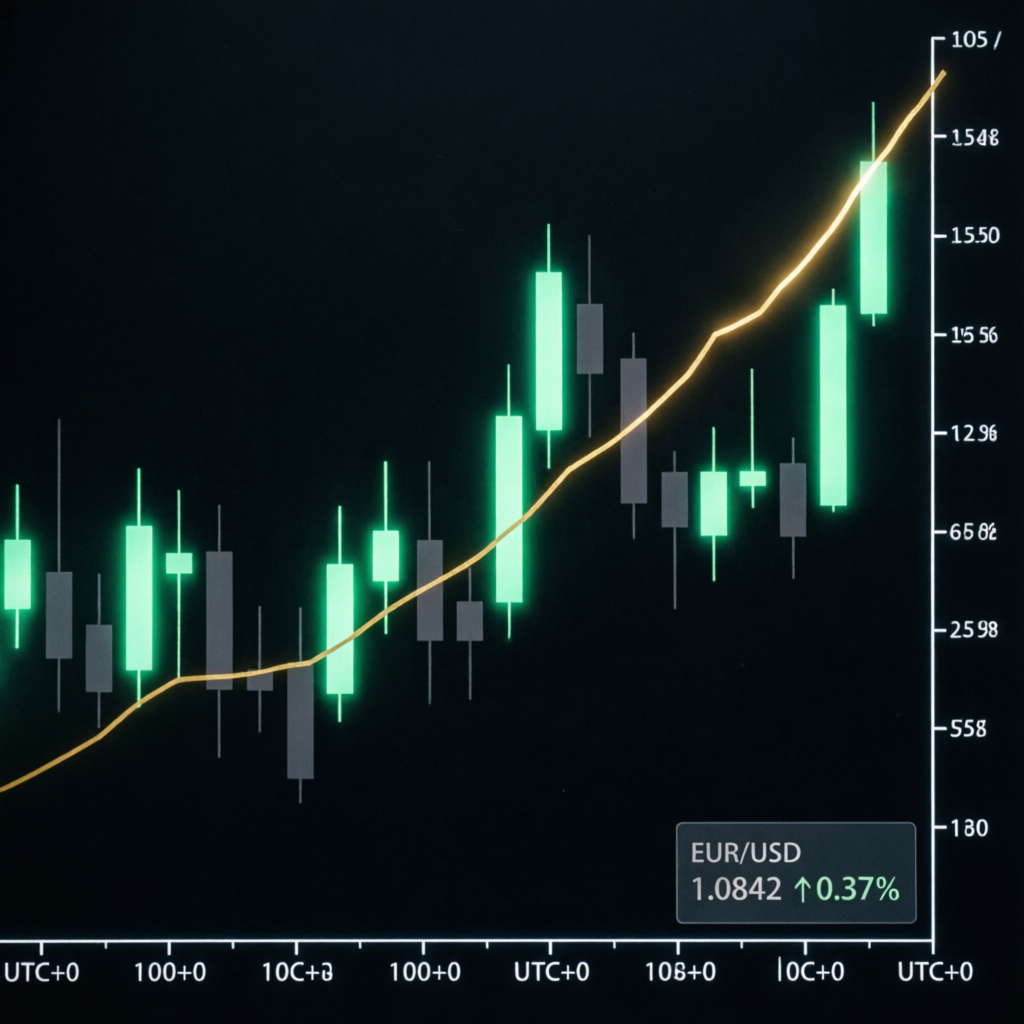 Forex candlestick chart showing upward trend for Topstep funded trading
