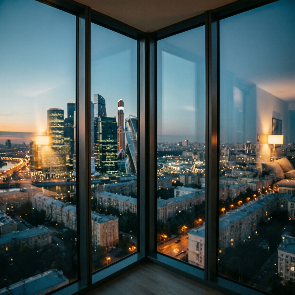 Панорамное остекление пентхауса с видом на Москву