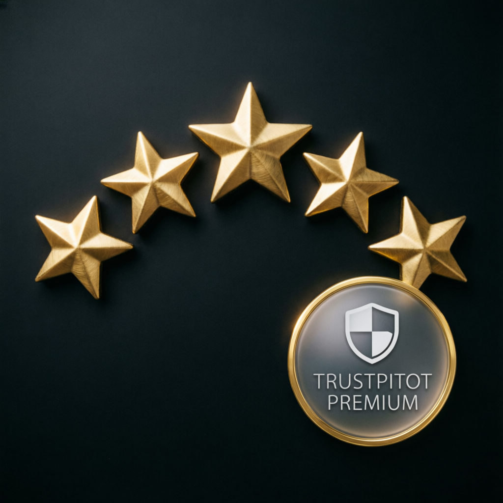 Five gold stars Trustpilot premium review badge for Apex Trader Funding