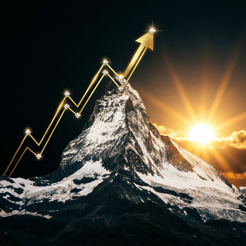 Apex mountain peak with financial growth chart representing Apex Trader Funding success
