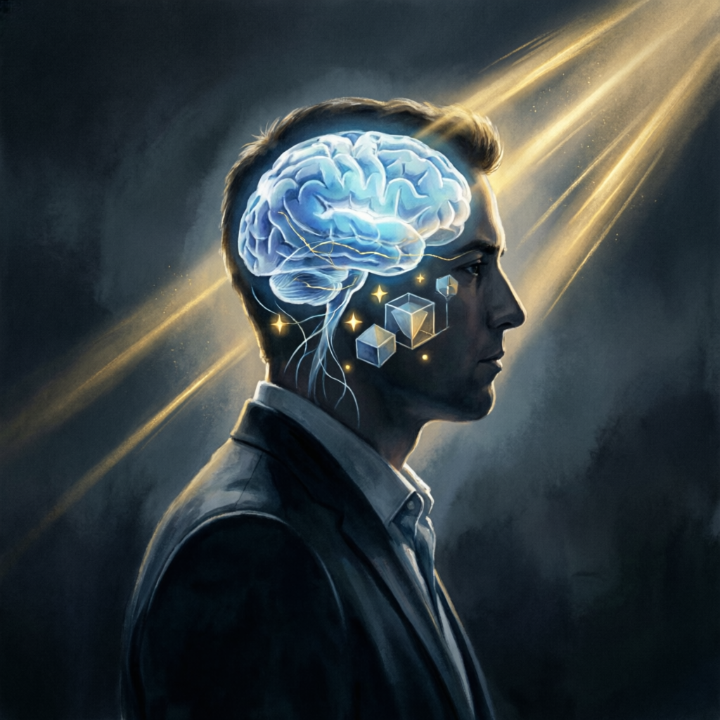 Trading psychology concept with focused trader and mental clarity visualization