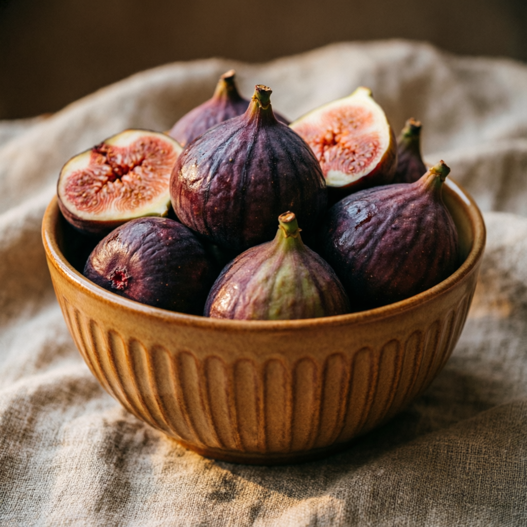 Ribbed ceramic bowl with figs