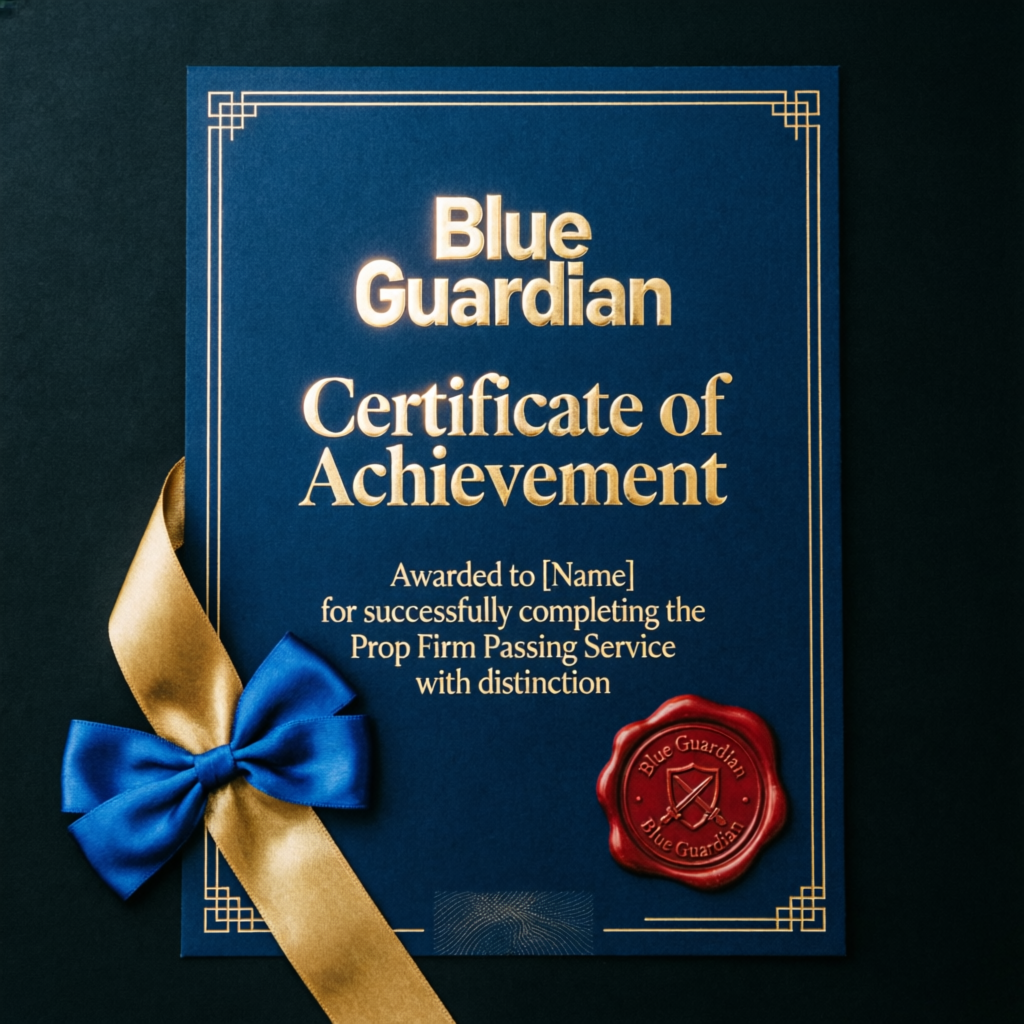 Blue Guardian Certificate of Achievement - Prop Firm Passing Service by PFM Capitals