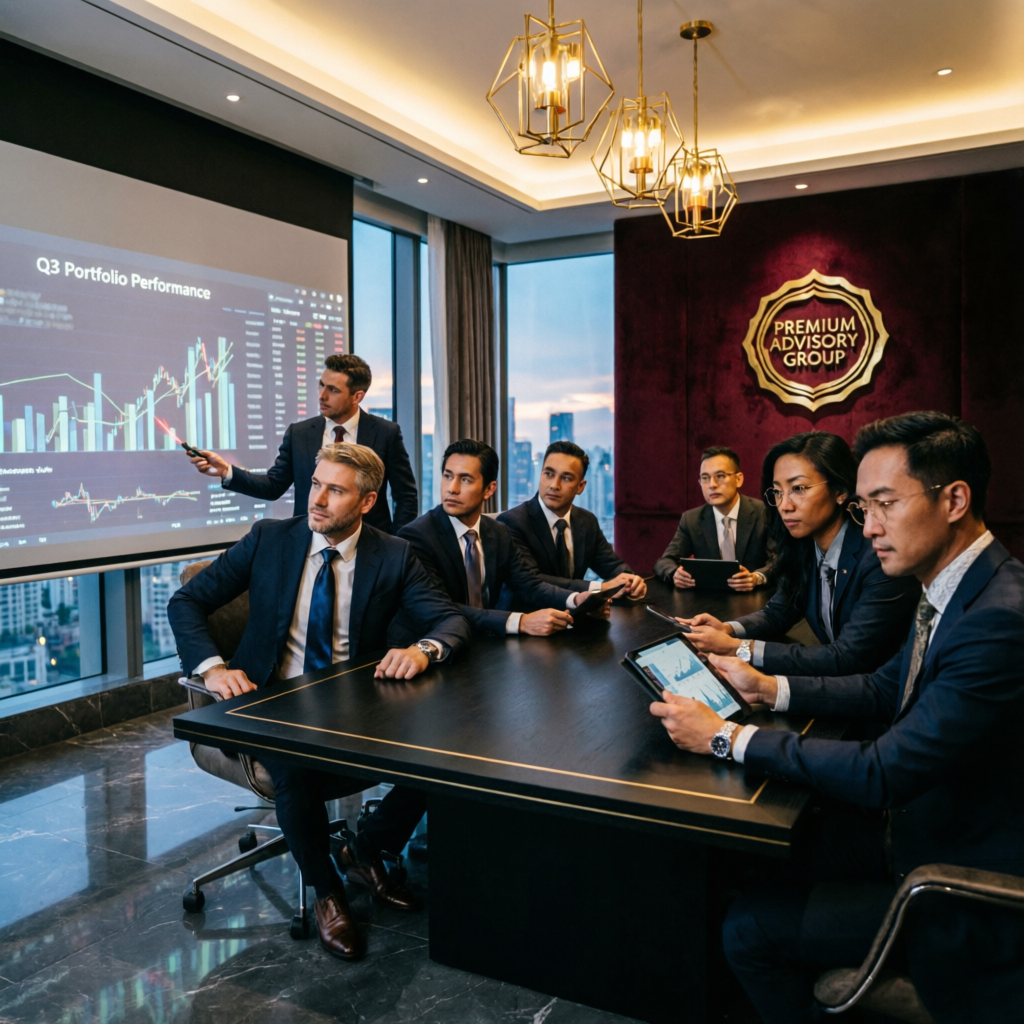 Professional financial advisory team meeting