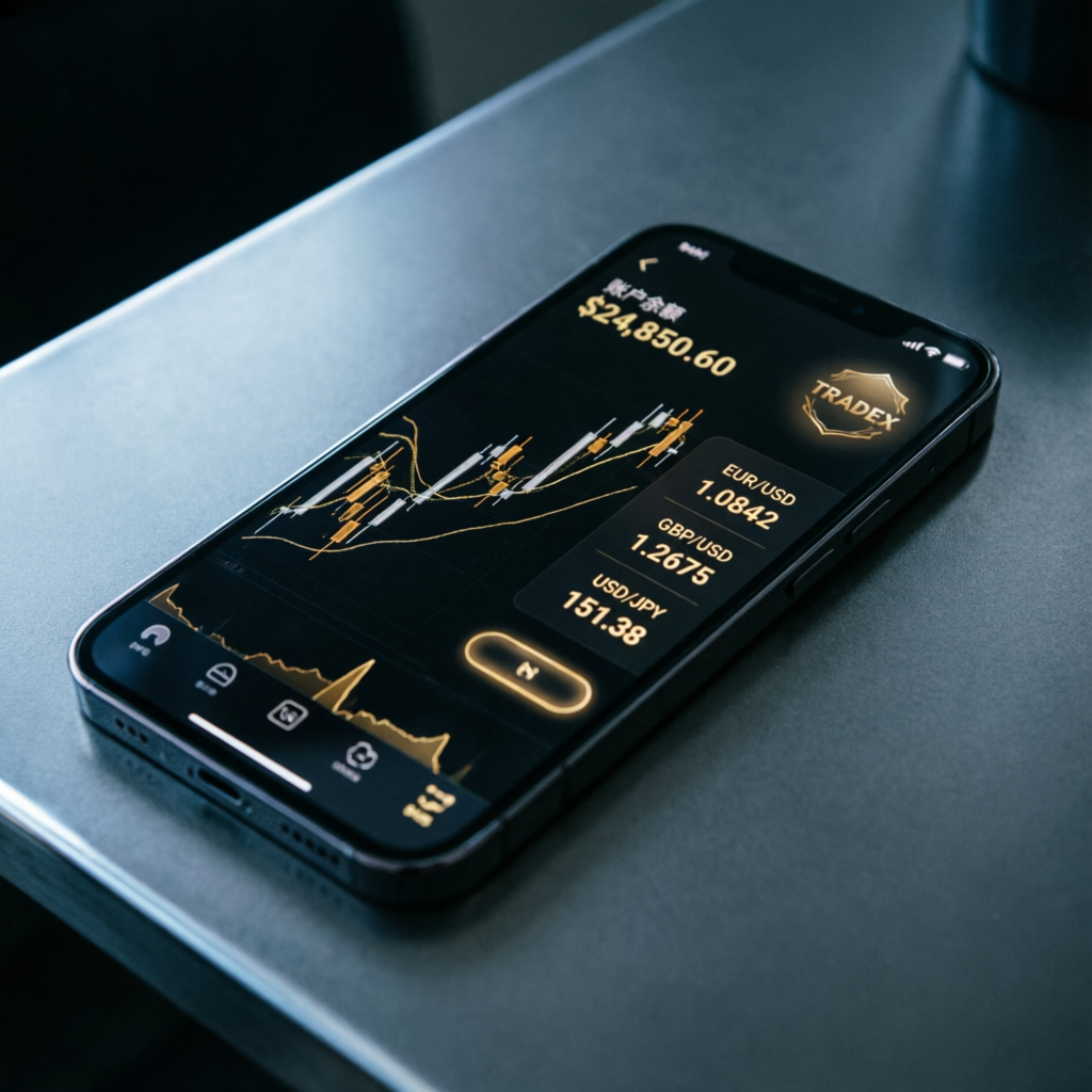 Mobile trading app showing forex charts