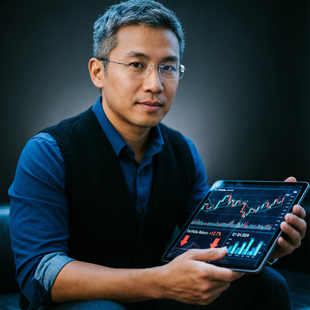 Professional trader reviewing performance analytics
