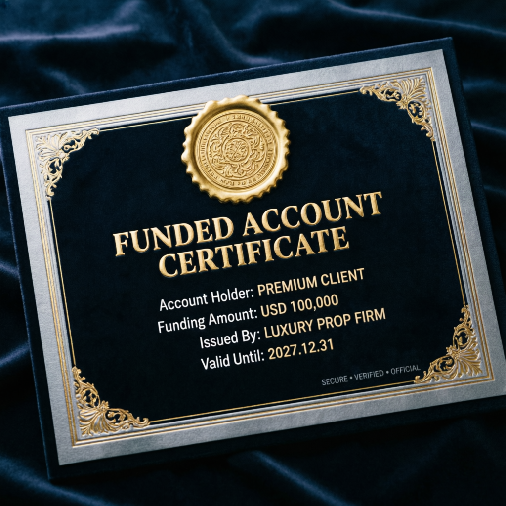 Premium funded account certificate representing successful prop firm evaluation