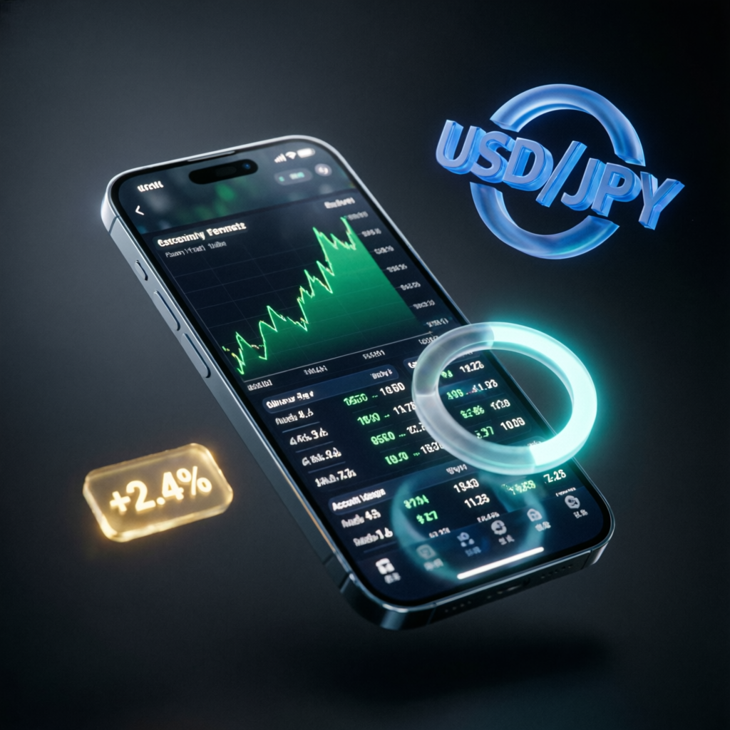 Mobile forex trading application showing real-time profits on smartphone