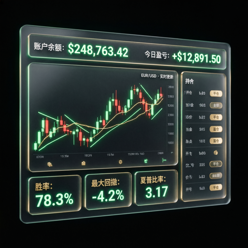 Professional trading dashboard showing funded account management results with profit metrics