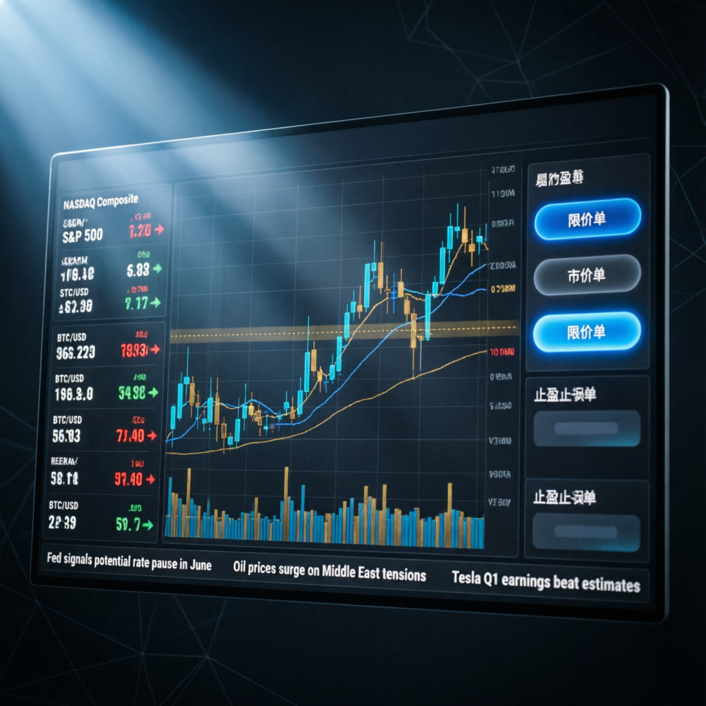 Professional trading dashboard with candlestick charts
