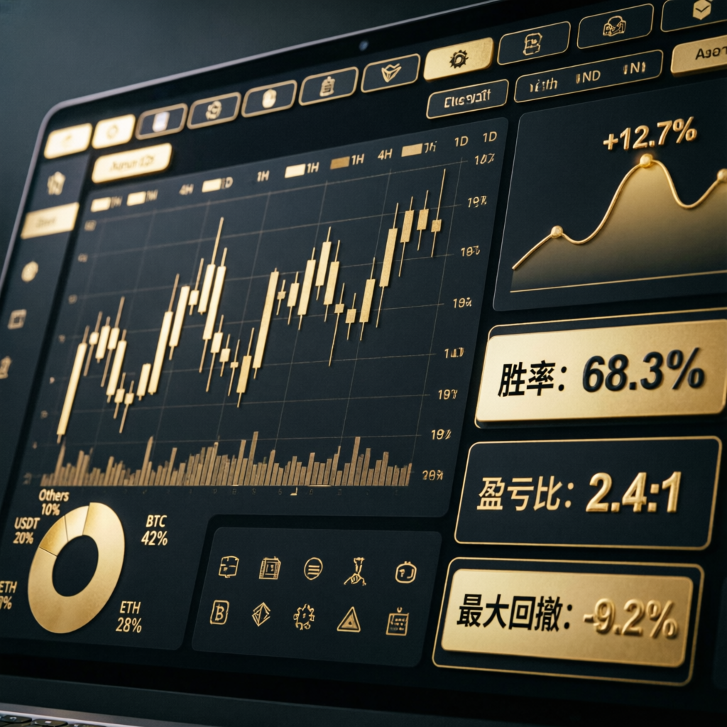 Premium trading analytics dashboard with performance metrics and charts