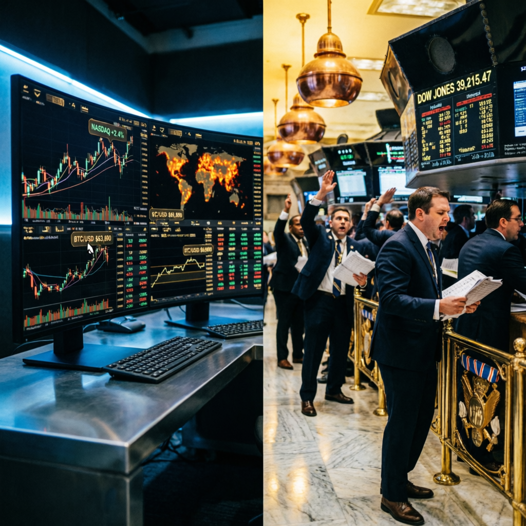 Traditional prop firm trading floor vs modern digital trading platform comparison