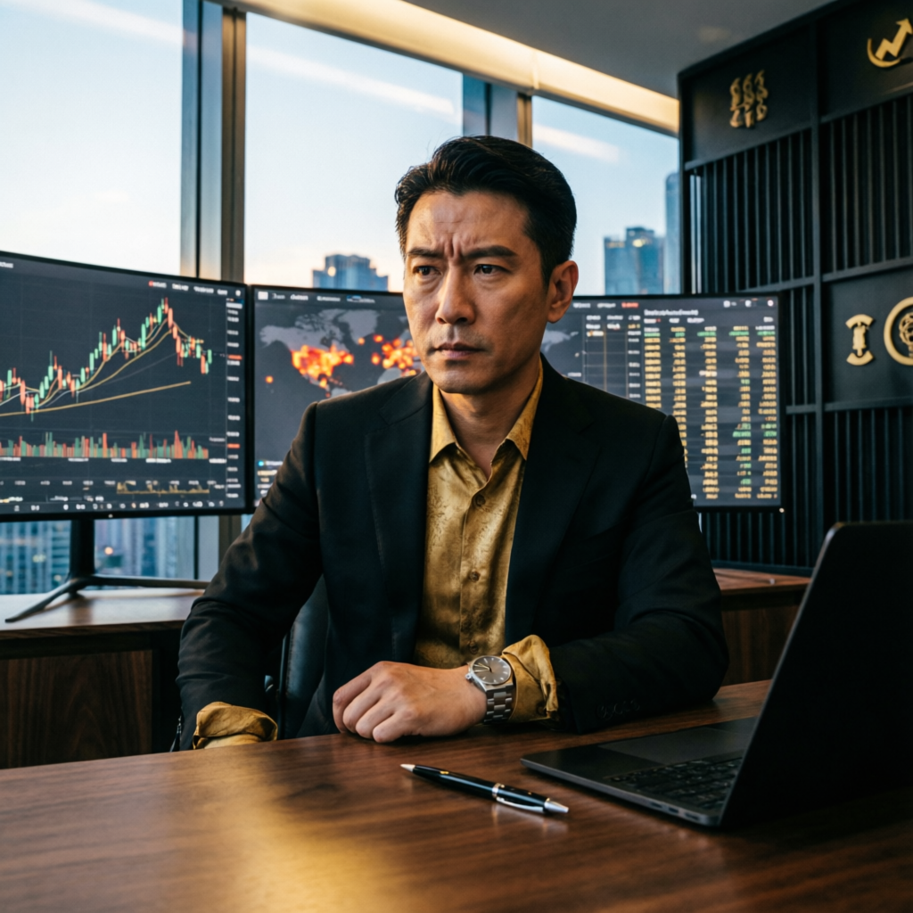 Professional trader analyzing Topstep trading platform in luxury office