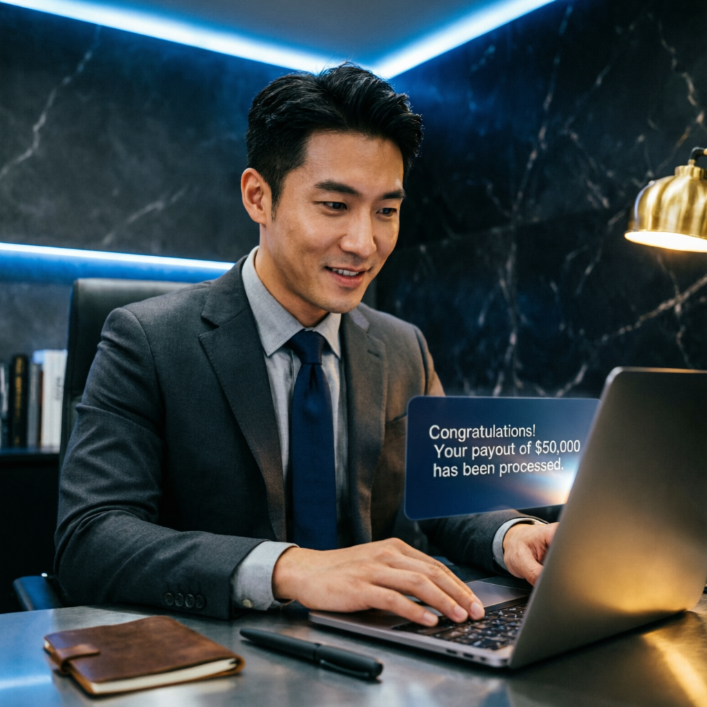 Funded trader receiving $50,000 payout from Topstep