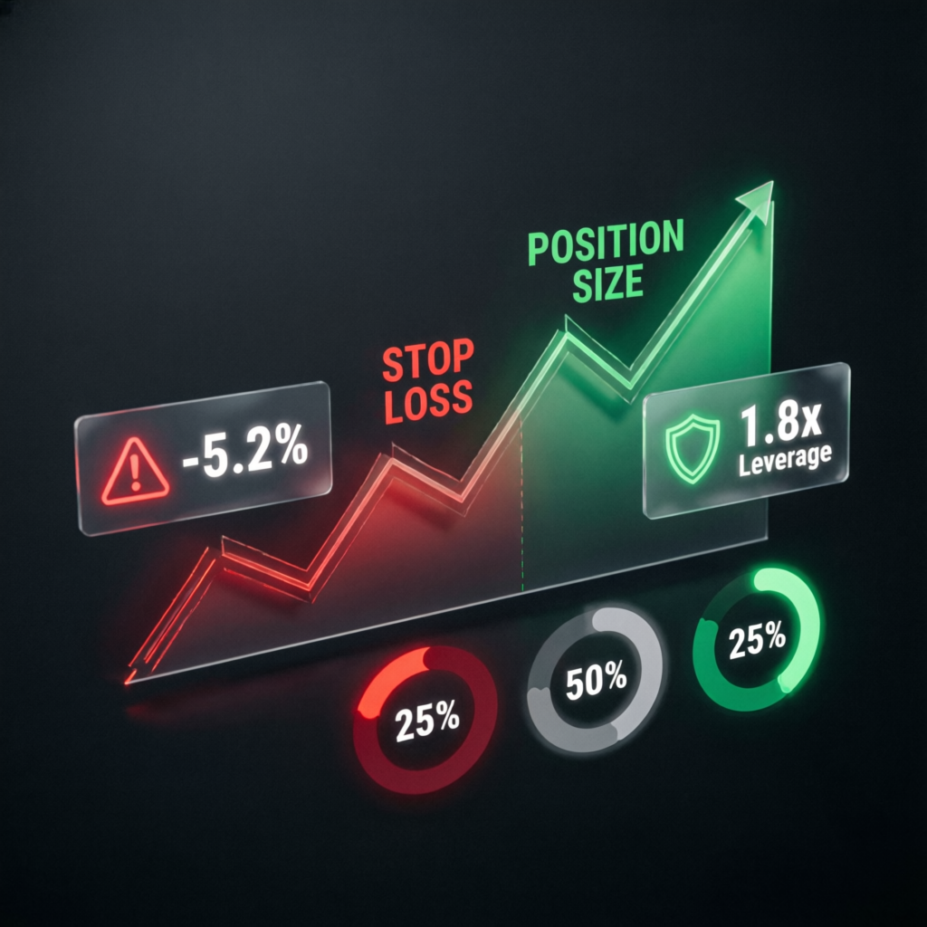 Risk management trading visualization with stop loss and position sizing